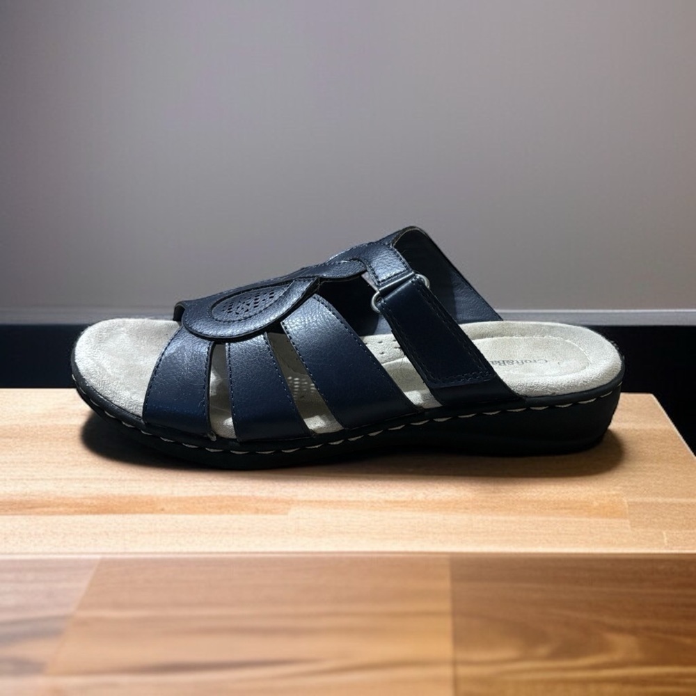 croft & barrow Navy Leather Strappy Slide Sandals - Picture 8 of 8